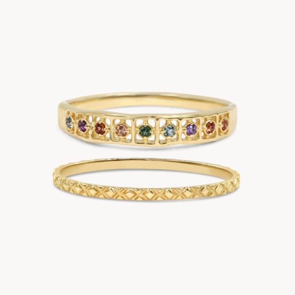 undefined | Rainbow, Topaz, Garnet, Sapphire Ring Set – 14k Solid Gold